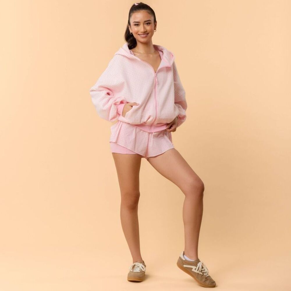 XL NWT - Blogilates Pink Waffle-Knit Hooded Zip Sweatshirt